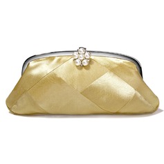 Gold Satin With Imitation Pearl Evening Handbags/ Clutches (012005428)