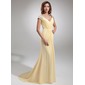 A-Line/Princess V-neck Sweep Train Chiffon Evening Dress With Ruffle Beading (017020987) A-Line/Princess V-neck Sweep Train Chiffon Evening Dress With Ruffle Beading (017020987)