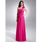 Vestidos princesa/ Formato A Um ombro Vestidos longo Chiffon Vestido de madrinha com Pregueado (007015613)
