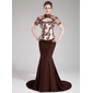 Mermaid High Neck Court Train Satin Tulle Charmeuse Evening Dress With Lace Beading Sequins (017019454) Mermaid High Neck Court Train Satin Tulle Charmeuse Evening Dress With Lace Beading Sequins (017019454)