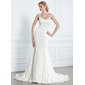 Mermaid V-neck Watteau Train Chiffon Lace Wedding Dress With Beadwork (002005314)