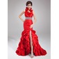 Mermaid Halter Court Train Taffeta Prom Dress With Beading (018021082) Mermaid Halter Court Train Taffeta Prom Dress With Beading (018021082)