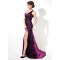 Etui-Linie One-Shoulder-Träger Pinsel-Schleppe Charmeuse Spitze Ballkleid mit Rüschen (018017410)