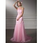 Sheath/Column One-Shoulder Court Train Satin Tulle Wedding Dress With Ruffle Lace Beadwork (002011380) Sheath/Column One-Shoulder Court Train Satin Tulle Wedding Dress With Ruffle Lace Beadwork (002011380)