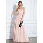 Empire Sweetheart Gulvlang Chiffon Aftenkjoler med Flæsekanter (017022510)