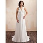 Imperium V-hals Watteau Slep Chiffon Brudekjoler med Frynse (002012664)