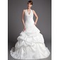 Ball-Gown Halter Chapel Train Taffeta Wedding Dress With Ruffle Lace Beadwork (002001447)