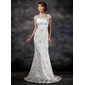 Mermaid Scalloped Neck Sweep Train Charmeuse Lace Wedding Dress With Ruffle Beadwork Sequins (002022561) Mermaid Scalloped Neck Sweep Train Charmeuse Lace Wedding Dress With Ruffle Beadwork Sequins (002022561)