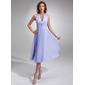 A-Line/Princess Halter Tea-Length Chiffon Bridesmaid Dress With Ruffle Beading (007001067)