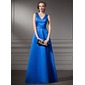 A-Line/Princess V-neck Floor-Length Satin Bridesmaid Dress With Ruffle (007001783) A-Line/Princess V-neck Floor-Length Satin Bridesmaid Dress With Ruffle (007001783)