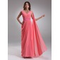 A-Line/Princess V-neck Floor-Length Chiffon Charmeuse Evening Dress With Ruffle (017022552)
