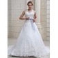 Ball-Gown Halter Cathedral Train Organza Satin Wedding Dress With Lace Sashes Crystal Brooch (002011690)