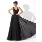 A-Line/Princess V-neck Floor-Length Chiffon Tulle Prom Dress With Ruffle Lace Beading (018005092)