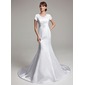 Mermaid V-neck Chapel Train Satin Wedding Dress With Ruffle Lace (002001670)