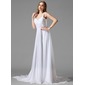 A-Line/Princess Sweetheart Chapel Train Chiffon Wedding Dress With Ruffle Lace Beadwork (002004113)