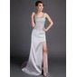 Sheath Scoop Neck Court Train Satin Prom Dress With Lace Beading (018015893) Sheath Scoop Neck Court Train Satin Prom Dress With Lace Beading (018015893)