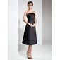 A-Line/Princess Strapless Tea-Length Satin Little Black Dress With Ruffle (043004245)