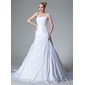 A-Line/Princess Sweetheart Court Train Taffeta Wedding Dress With Ruffle Lace Beadwork (002000827)