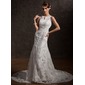Stile sirena Tondo Coda a strascico cappella raso pizzi Abito per matrimonio con pizzi Perline (002004770)