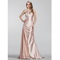 Sheath Sweetheart Sweep Train Charmeuse Evening Dress With Ruffle Beading (017020330)
