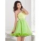 A-Line/Princess One-Shoulder Short/Mini Organza Homecoming Dress With Ruffle Beading (022020894) A-Line/Princess One-Shoulder Short/Mini Organza Homecoming Dress With Ruffle Beading (022020894)