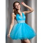 A-Line/Princess V-neck Short/Mini Tulle Homecoming Dress With Beading (022020907) A-Line/Princess V-neck Short/Mini Tulle Homecoming Dress With Beading (022020907)