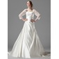 A-Line/Princess Square Neckline Chapel Train Satin Tulle Wedding Dress With Ruffle Lace Beadwork (002000497)