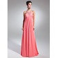 Empire Scoop Neck Sweep Train Chiffon Prom Dress With Ruffle Beading (018015081)