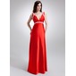 A-Line/Princess V-neck Sweep Train Charmeuse Maternity Bridesmaid Dresses With Embroidered Ruffle Beading (045022465)