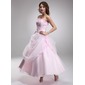 De baile Coração Na altura do tornozelo Organza Vestido quinceanera com Pregueado Rendas Bordado (021016895)