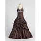 A-Line/Princess V-neck Floor-Length Charmeuse Flower Girl Dress With Ruffle Beading (010005885)