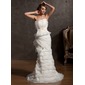 Sheath/Column Scalloped Neck Court Train Organza Satin Wedding Dress With Ruffle Lace Sashes Beadwork (002014914) Sheath/Column Scalloped Neck Court Train Organza Satin Wedding Dress With Ruffle Lace Sashes Beadwork (002014914)