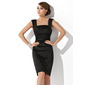 Sheath Square Neckline Knee-Length Satin Cocktail Dress With Ruffle (016021138) Sheath Square Neckline Knee-Length Satin Cocktail Dress With Ruffle (016021138)