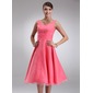Império Decote redondo Comprimento de chá Organza Vestido de madrinha com Pregueado (007001796) Império Decote redondo Comprimento de chá Organza Vestido de madrinha com Pregueado (007001796)