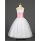 A-Line/Princess Ankle-Length Tulle Charmeuse Flower Girl Dress With Ruffle Sash (010014628)