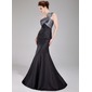 Sereia Um ombro Vestidos longo Tafetá Vestido de baile com Pregueado Bordado (018005107)