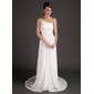 A-Line/Principessa Monospalla Coda a strascico corto Chiffon Abiti per matrimonio con Increspature Perline Fiori (002015501)
