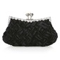 Black Gorgeous Backfin Satin Shell With Rhinestone Evening Bag Handbag Purse Clutch (012005563)