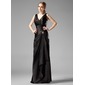 Sheath V-neck Floor-Length Charmeuse Bridesmaid Dress With Ruffle Crystal Brooch (007001754)