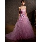 Palloncino A cuore Sweep treno Taffeta Tulle Abiti per matrimonio con Increspature Fiori (002011428)