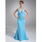 Zeemeermin V-nek Watteau Sleep Chiffon satijn Bruidsmeisjes Jurk met Roes (007004266) Zeemeermin V-nek Watteau Sleep Chiffon satijn Bruidsmeisjes Jurk met Roes (007004266)