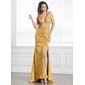 Sheath V-neck Sweep Train Chiffon Sequined Prom Dress With Beading (018005093)