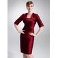 Sheath Knee-Length Taffeta Mother of the Bride Dress With Ruffle Flower(s) (008005633)