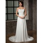 A-Line/Princess Scoop Neck Chapel Train Chiffon Wedding Dress With Ruffle Beadwork Sequins (002011441) A-Line/Princess Scoop Neck Chapel Train Chiffon Wedding Dress With Ruffle Beadwork Sequins (002011441)