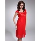 Empire Square Neckline Knee-Length Chiffon Charmeuse Bridesmaid Dress With Flower(s) (022011116)