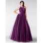 A-Line/Princess Halter Floor-Length Tulle Quinceanera Dress With Ruffle Beading (021020811)