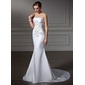 Mermaid Strapless Court Train Satin Wedding Dress With Embroidery Ruffle Beadwork (002004485)