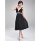 A-Line/Princess V-neck Tea-Length Chiffon Homecoming Dress With Ruffle Beading (022011115)