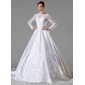 Ball-Gown V-neck Cathedral Train Satin Wedding Dress With Ruffle Lace (002004745)