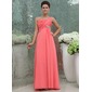 Empire One-Shoulder Floor-Length Chiffon Bridesmaid Dress With Ruffle Beading (007017307)